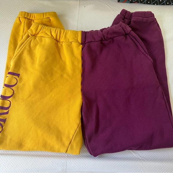 Fiorucci Purple & Golden Yellow Colorblock Cropped Sweatpants with Thigh Logo M - Picture 5 of 7